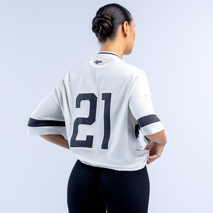 4th Birthday short-sleeve top, white with black accents and large back number 21