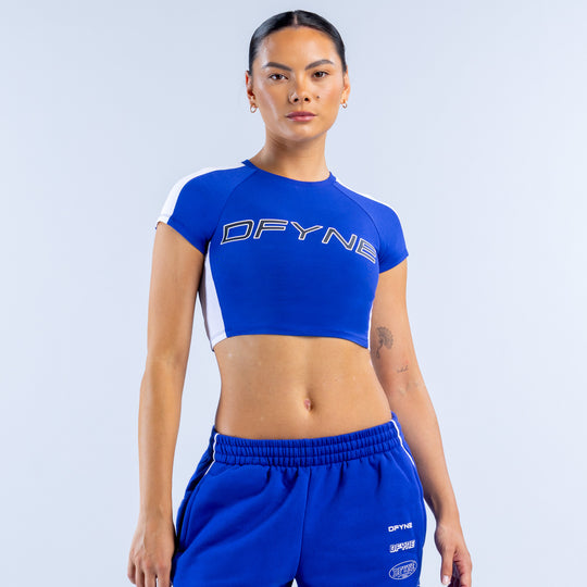Blue raglan crop T-shirt and shorts set with DFYNE front logo