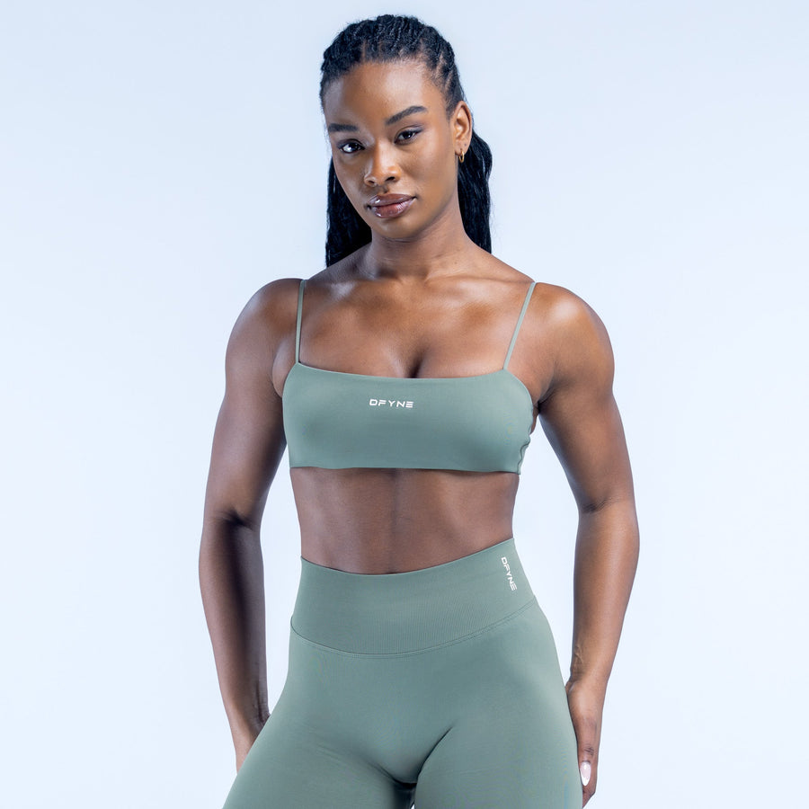 Women's strappy bralette with thin spaghetti straps in muted green