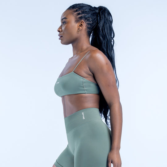 Women's side-view strappy bralette with spaghetti straps in muted green