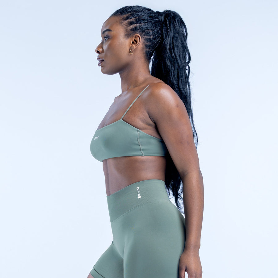 Women's side-view strappy bralette with spaghetti straps in muted green