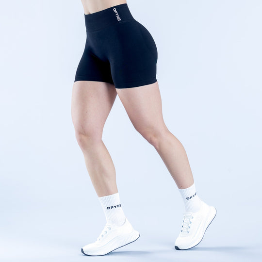 4.5-inch fitted athletic shorts, dark navy with logo waistband