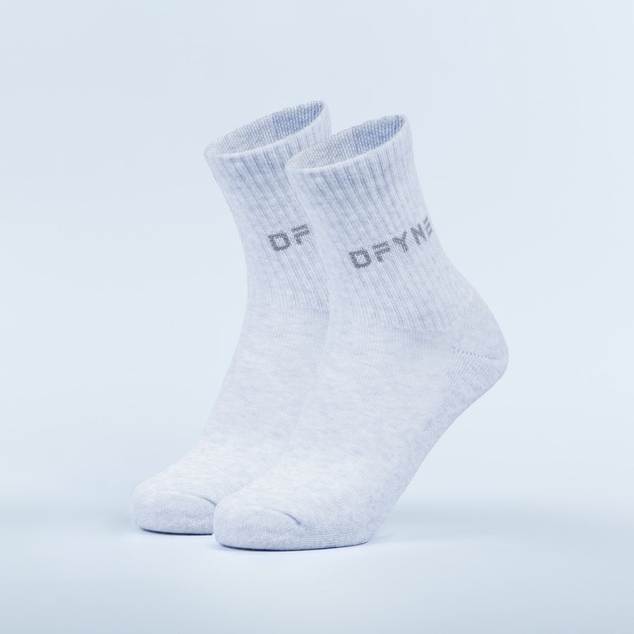 Light blue ribbed quarter socks with small logo on side, pair