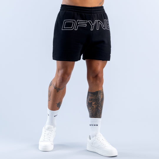 Black DFYNE logo jogger shorts with large front print and elastic waistband