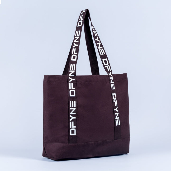 Dark plum tote bag with DKNY logo handle straps and structured base