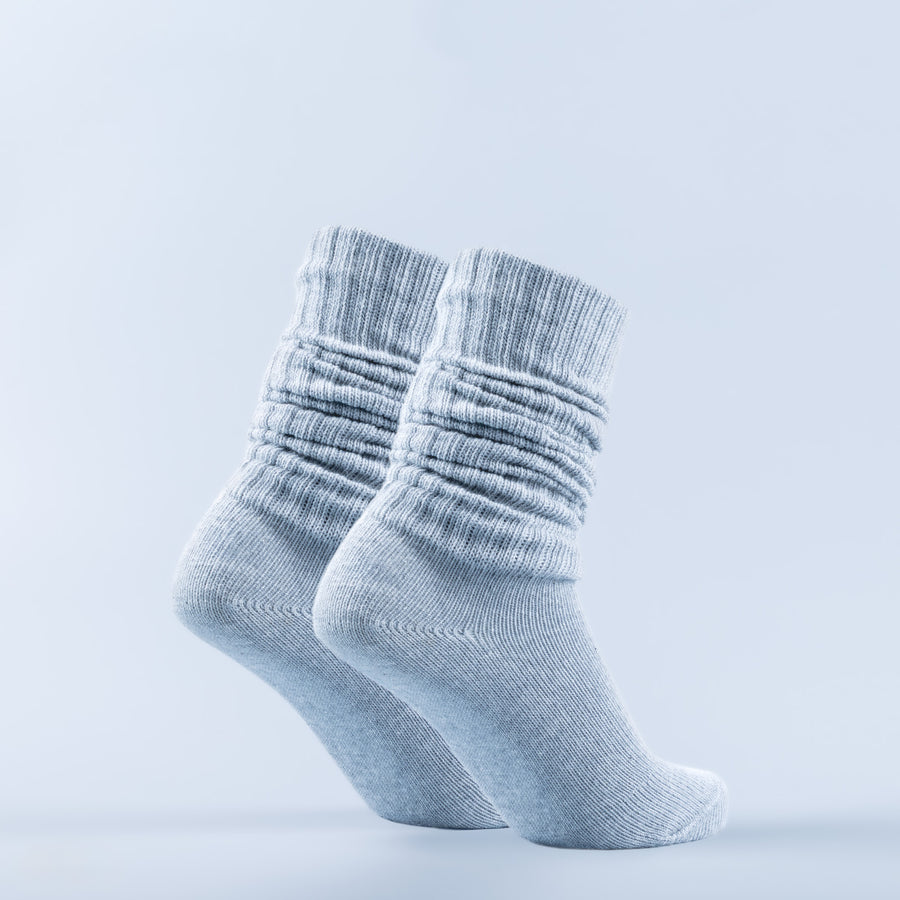 Light blue scrunch socks, two socks pair with stretchy gathered cuff